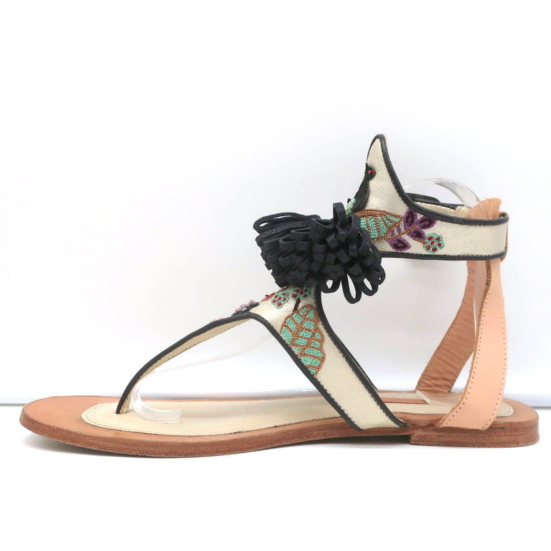 Meher Kakalia Tiki Sofia Tassel Sandals Beaded Embroidered Leather Size 41 product image 7, provided for visual reference