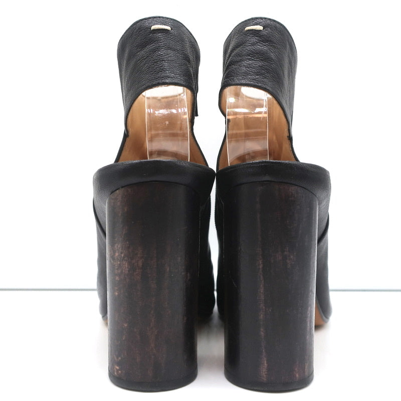 Maison Margiela Open Toe Booties Black Leather Size 37.5 Round Heel Slingback product image 7, provided for visual reference