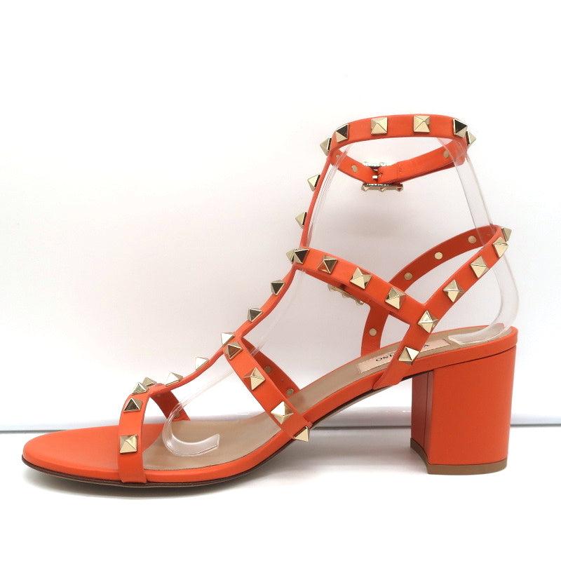 Valentino Rockstud Ankle Strap Sandals Orange Leather Size 40 Open Toe Heels NEW product image 7, provided for visual