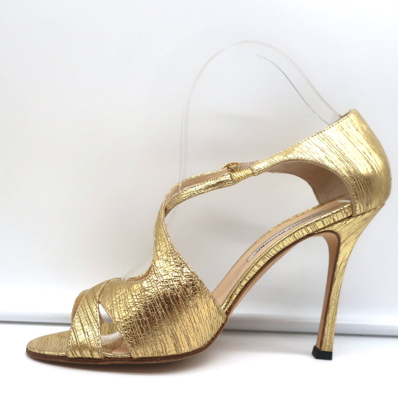 Manolo Blahnik Crisscross Sandals Metallic Gold Size 38.5 Peep Toe Heels NEW product image 6, provided for visual reference