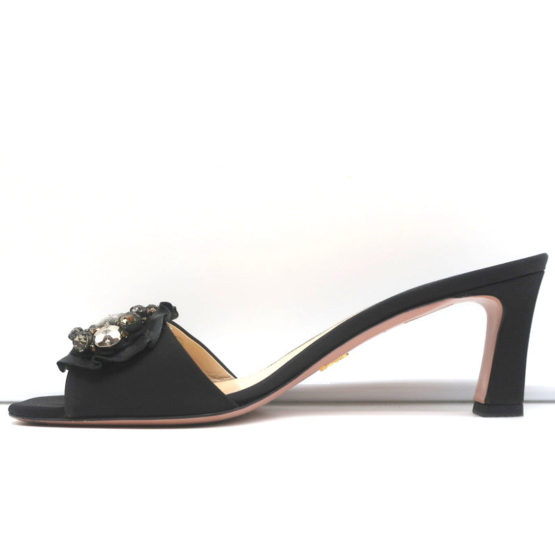 Prada Mules Black Embellished Leather & Faille Size 38 Open Toe Sandals product image 7, provided for visual reference and