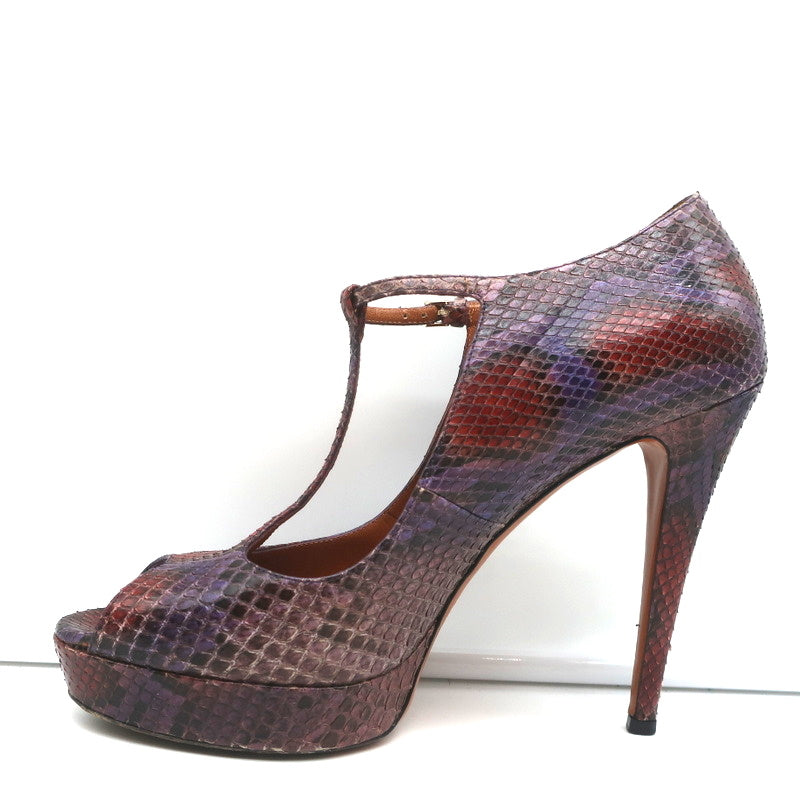 Gucci Platform T-Strap Pumps Purple Snakeskin Size 40 Peep Toe Heels product image 7, provided for visual reference and