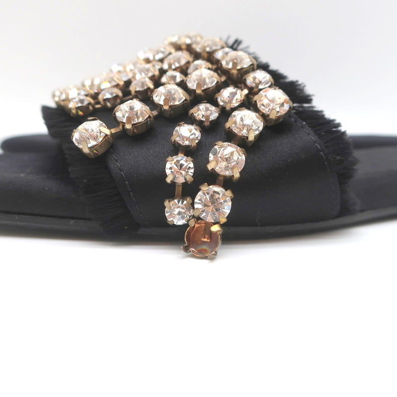 Anna Baiguera Crystal Fringe Slide Sandals Black Satin Size 38 Flat Mules product image 7, provided for visual reference and