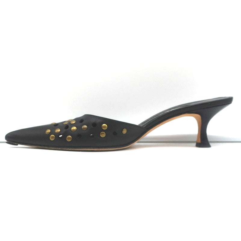 Manolo Blahnik Studded Mules Balu Black Perforated Leather Size 36.5 Kitten Heel product image 7, provided for visual