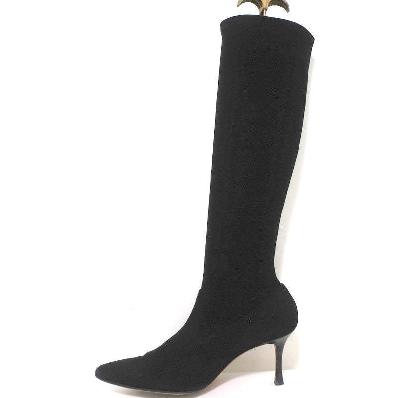 Manolo Blahnik Pascalare Knee High Boots Black Stretch Suede Size 38.5 product image 7, provided for visual reference and