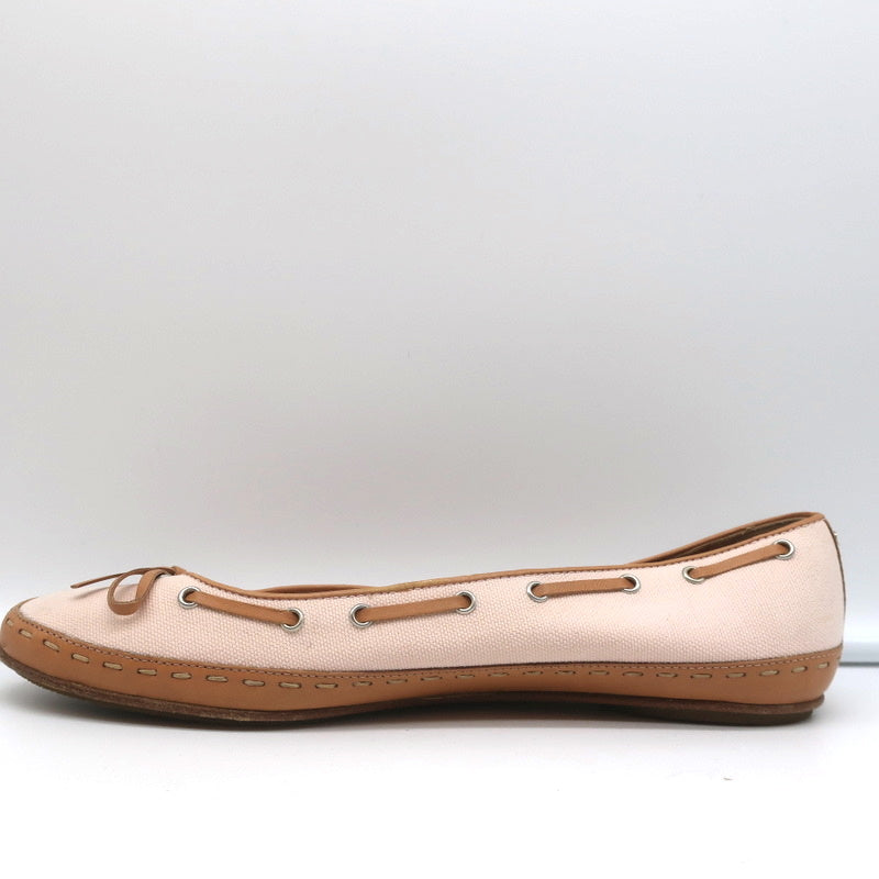 Laced Bow Ballet Flats Very Light Pink Canvas & Tan Leather Size 39.5 product image 7, provided for visual reference and