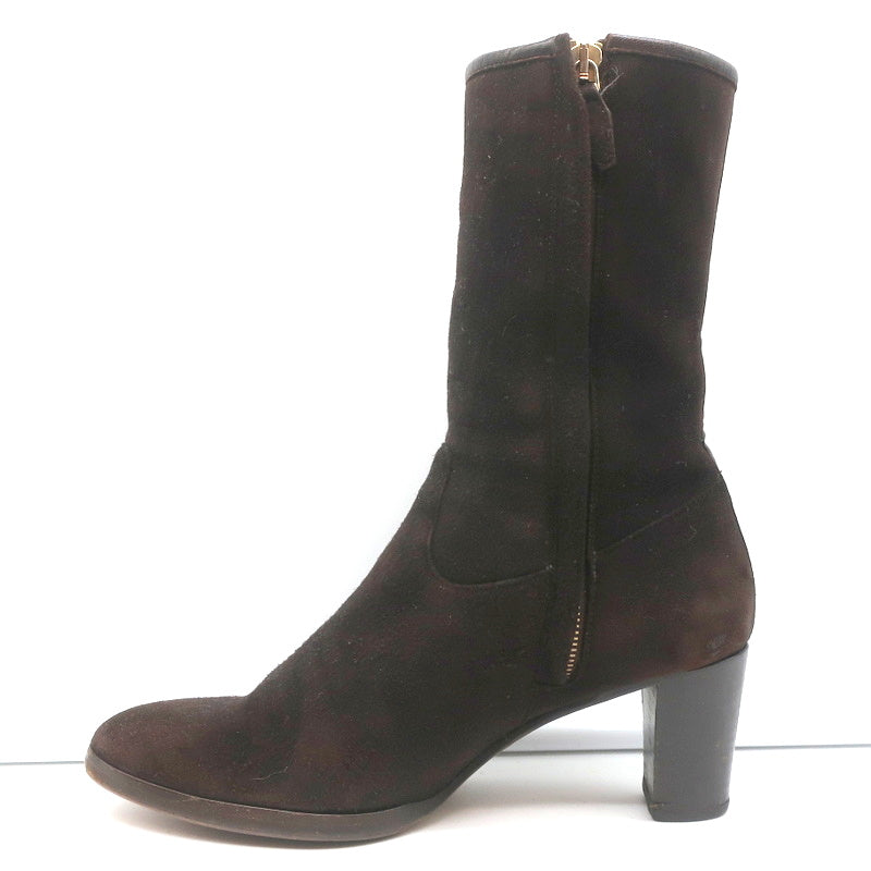Loro Piana Mid-Heel Ankle Boots Dark Brown Leather-Trim Suede Size 37.5 product image 7, provided for visual reference and