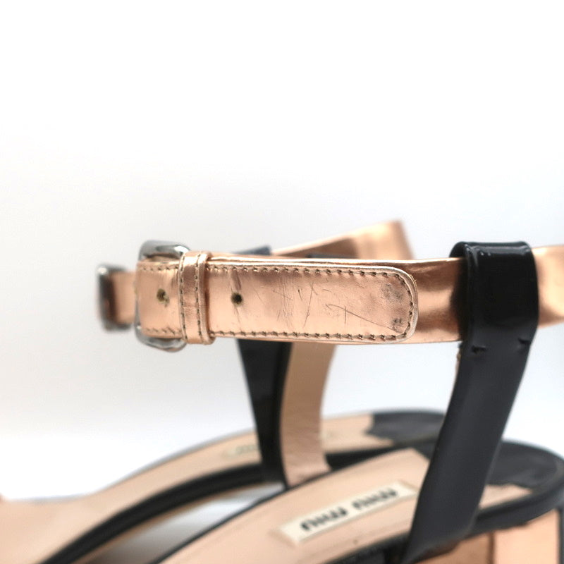 Miu Miu Bicolor Ankle Strap Sandals Metallic Rose Gold & Black Patent Size 41 product image 7, provided for visual reference