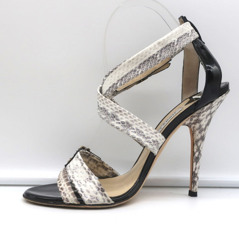 Jimmy Choo Crisscross Sandals Cream Snakeskin & Black Patent Leather Size 39 product image 7, provided for visual reference