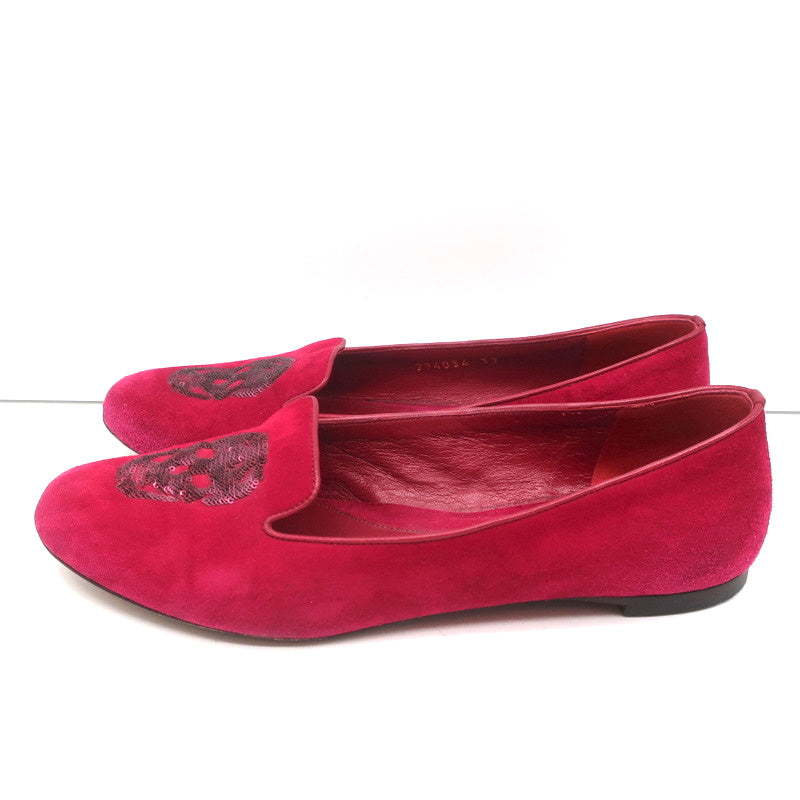 Alexander McQueen Sequin Skull Loafers Magenta Suede Size 37 Slip-On Flats product image 7, provided for visual reference