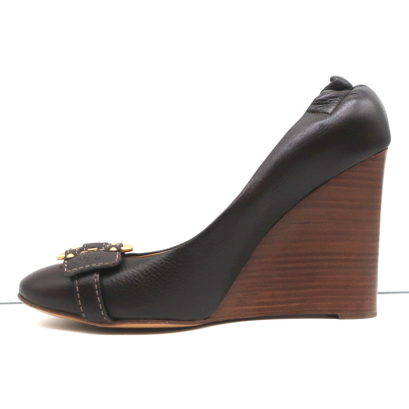 Chloe Buckle Wedge Pumps Dark Brown Leather Size 40 product image 7, provided for visual reference and product detail review
