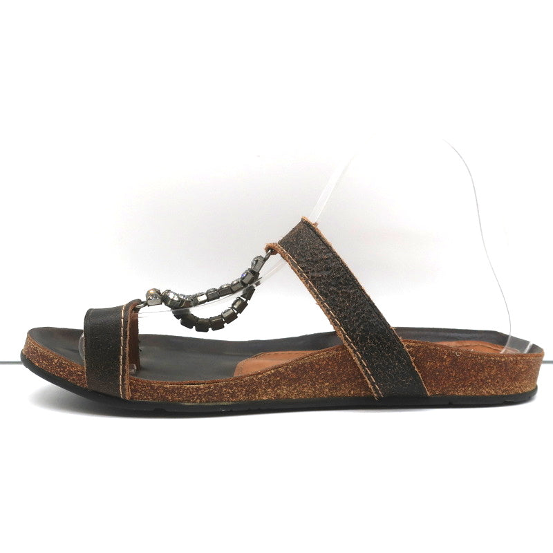 Pedro Garcia Crystal T-Strap Sandals Dark Brown Leather Size 37 Toe Ring Slides product image 7, provided for visual