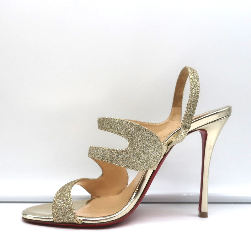 Christian Louboutin Vavazou Asymmetric Sandals Gold Glitter & Leather Size 38 product image 7, provided for visual reference