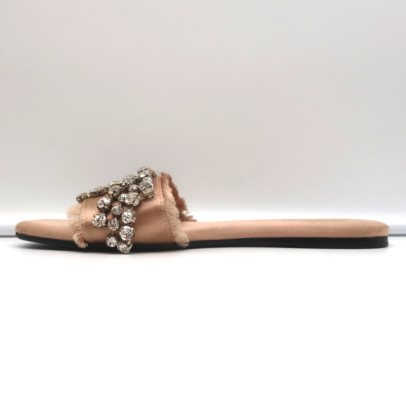 Anna Baiguera Crystal Fringe Slide Sandals Peach Satin Size 38 Flat Mules product image 7, provided for visual reference and