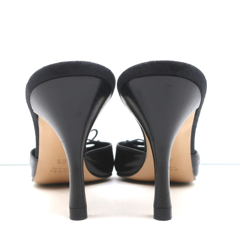 Gucci Bow Mules Black Monogram Canvas & Leather Size 8 Pointed Toe Heels product image 8, provided for visual reference and