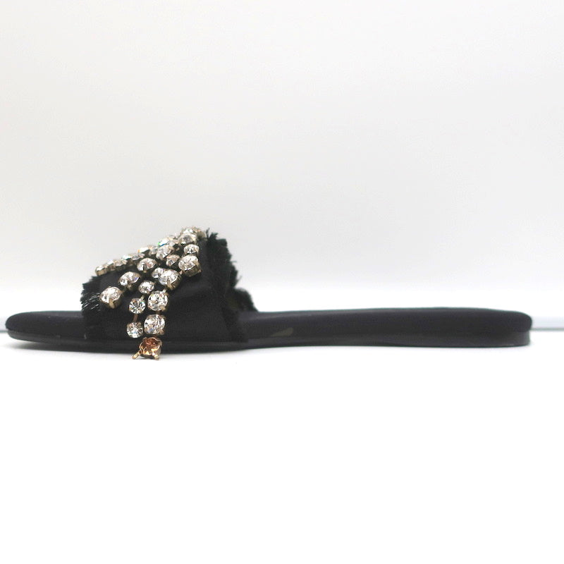 Anna Baiguera Crystal Fringe Slide Sandals Black Satin Size 38 Flat Mules product image 8, provided for visual reference and