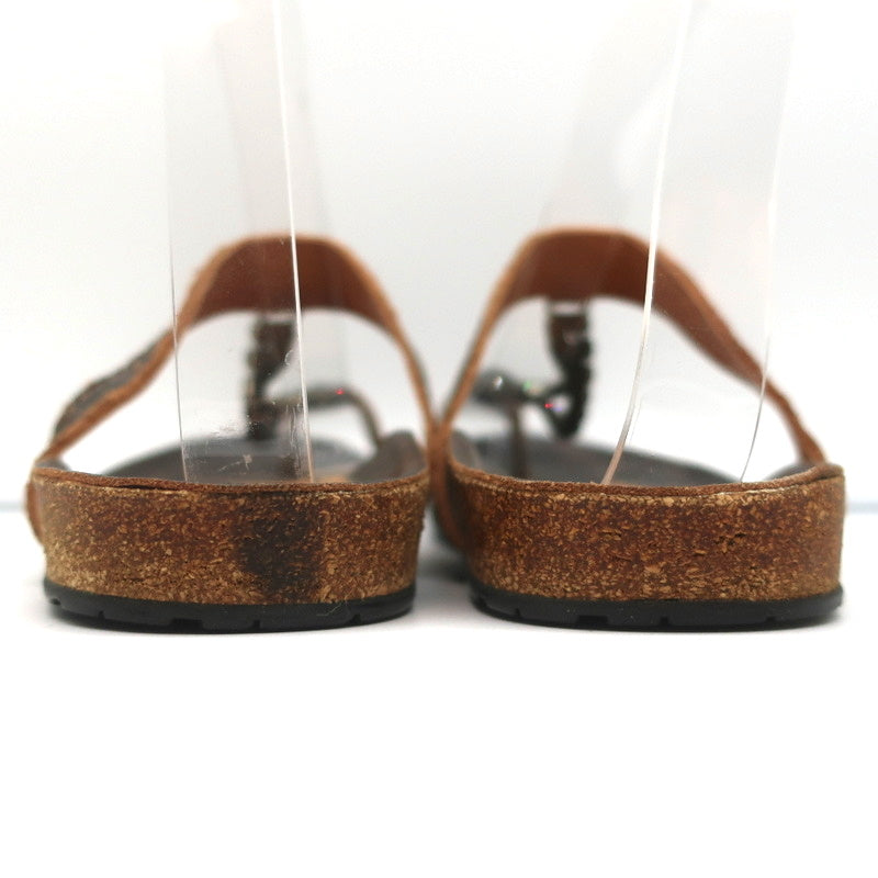 Pedro Garcia Crystal T-Strap Sandals Dark Brown Leather Size 37 Toe Ring Slides product image 8, provided for visual