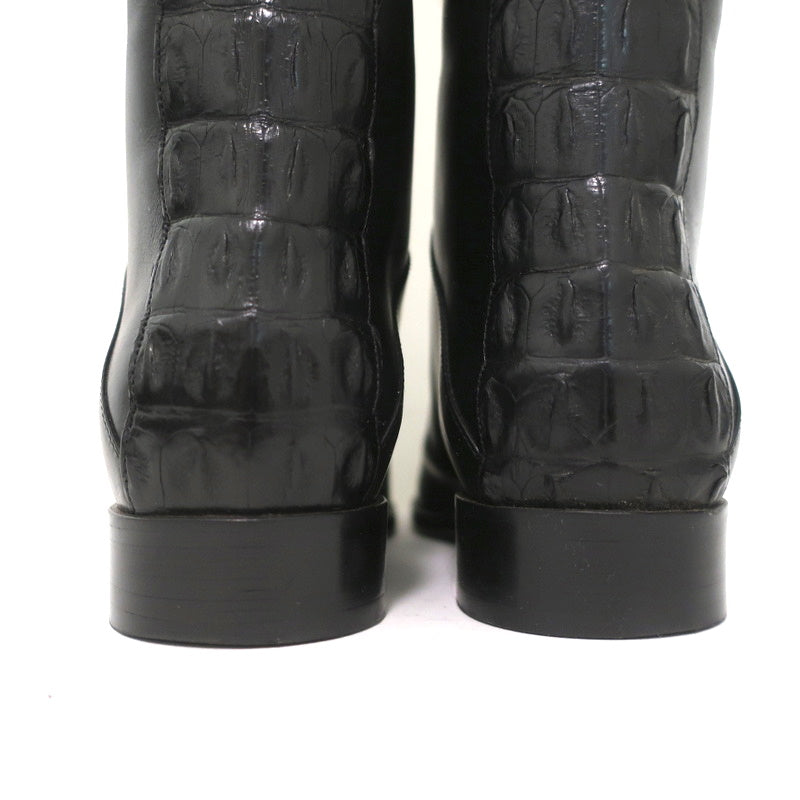 Fendi Riding Boots Black Croc-Trim Leather Size 36 Flat Knee High Boots product image 8, provided for visual reference and
