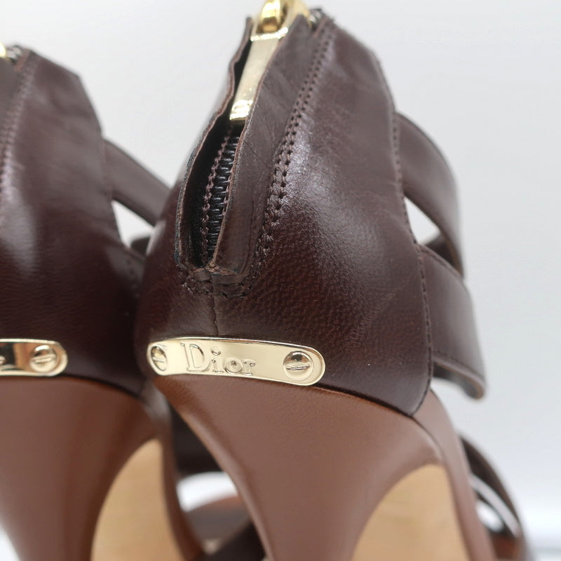 Christian Dior Platform Caged Sandals Brown Leather Size 38.5 Peep Toe Heels product image 7, provided for visual reference