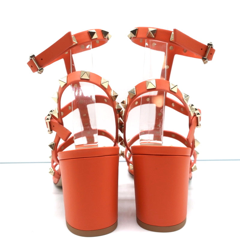 Valentino Rockstud Ankle Strap Sandals Orange Leather Size 40 Open Toe Heels NEW product image 8, provided for visual