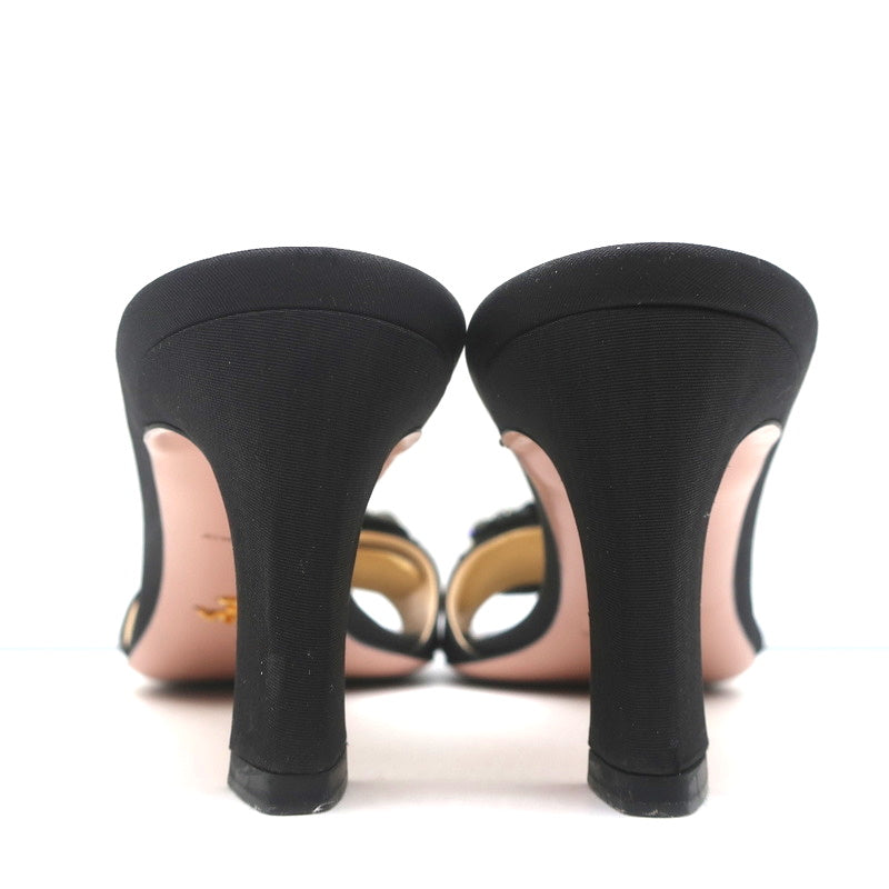 Prada Mules Black Embellished Leather & Faille Size 38 Open Toe Sandals product image 8, provided for visual reference and