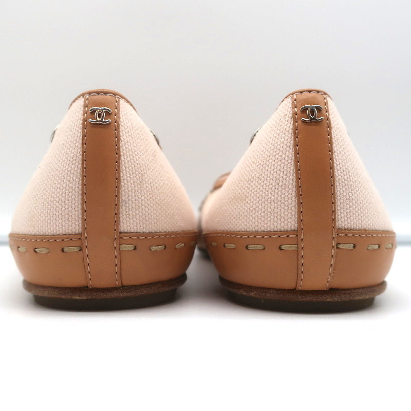 Laced Bow Ballet Flats Very Light Pink Canvas & Tan Leather Size 39.5 product image 8, provided for visual reference and