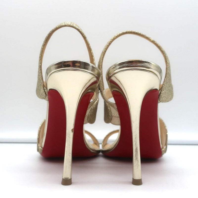 Christian Louboutin Vavazou Asymmetric Sandals Gold Glitter & Leather Size 38 product image 8, provided for visual reference