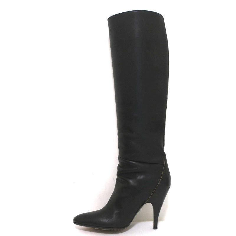 Hermes Knee High Boots Brown-Trimmed Black Leather Size 36 High Heel product image 8, provided for visual reference and