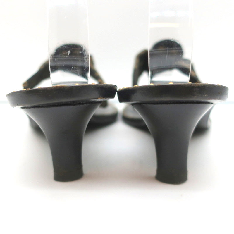 Fendi Zucca Thong Sandals Brown with Black Leather Size 36.5 Kitten Heel Slides product image 8, provided for visual