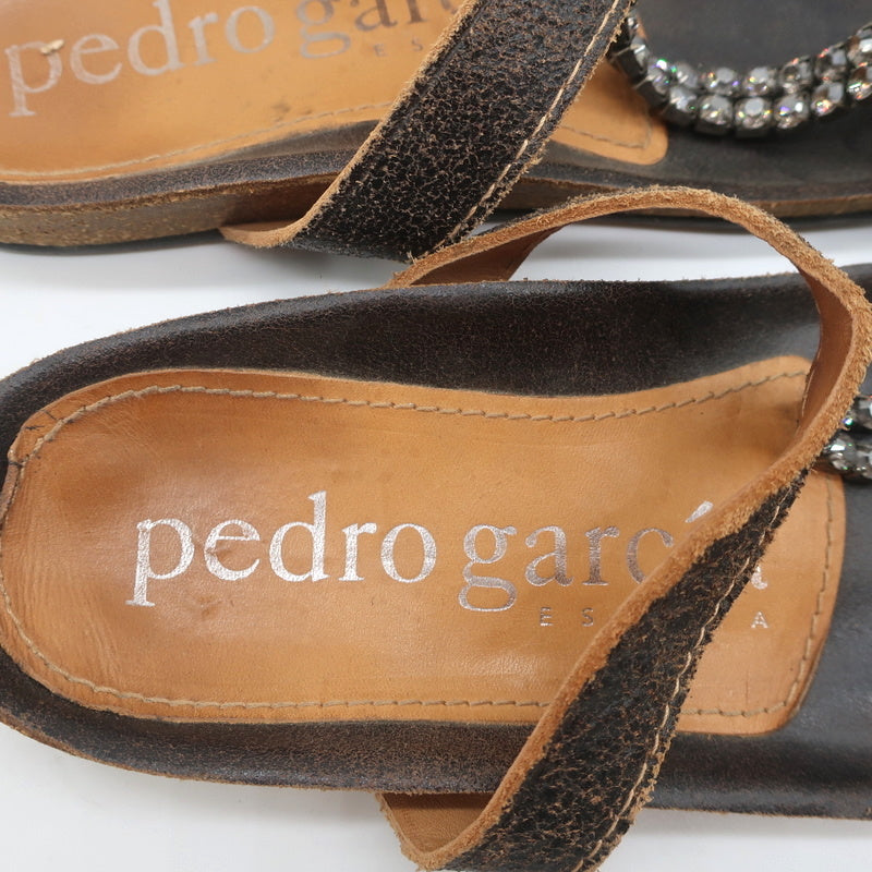 Pedro Garcia Crystal T-Strap Sandals Dark Brown Leather Size 37 Toe Ring Slides product image 9, provided for visual