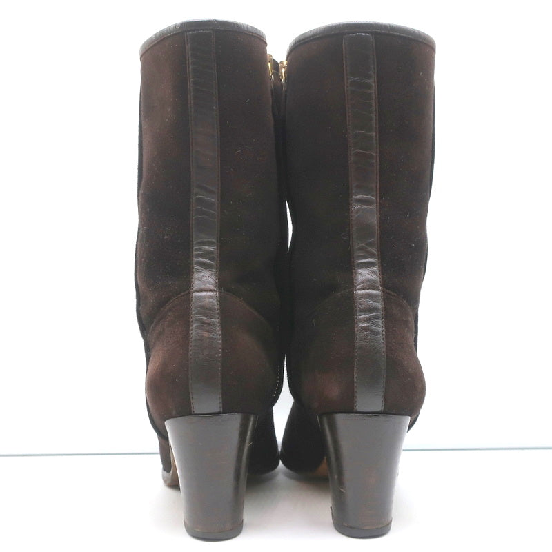Loro Piana Mid-Heel Ankle Boots Dark Brown Leather-Trim Suede Size 37.5 product image 9, provided for visual reference and