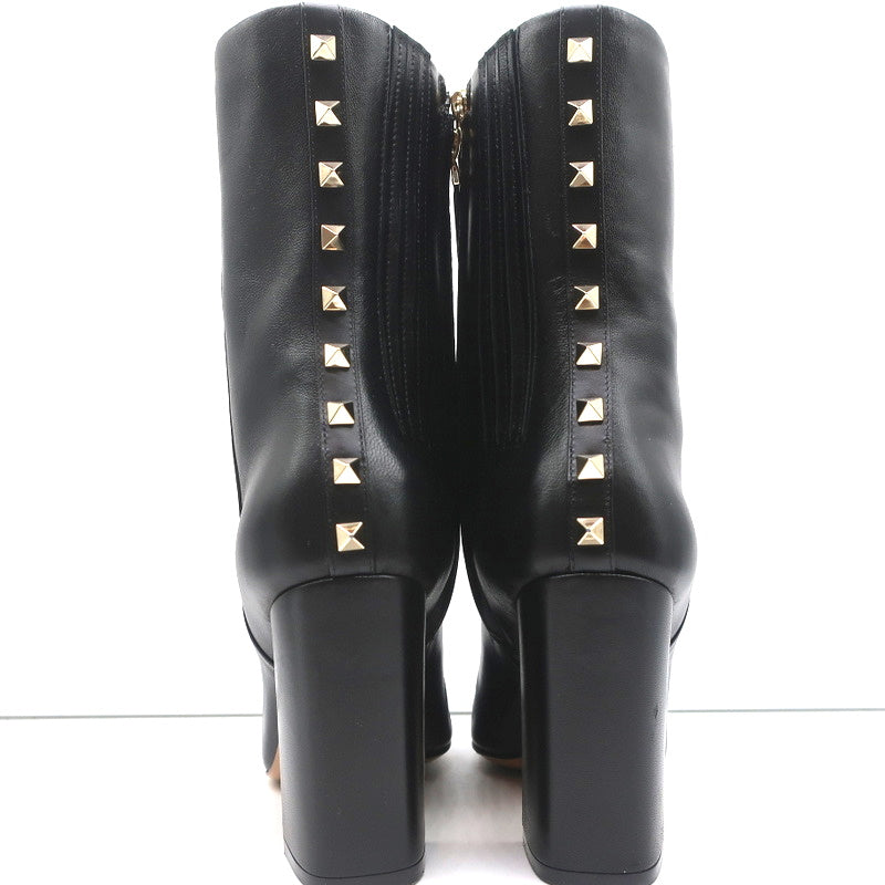 Valentino Rockstud Trim Mid-Calf Boots Black Leather Size 38 High Heel product image 9, provided for visual reference and