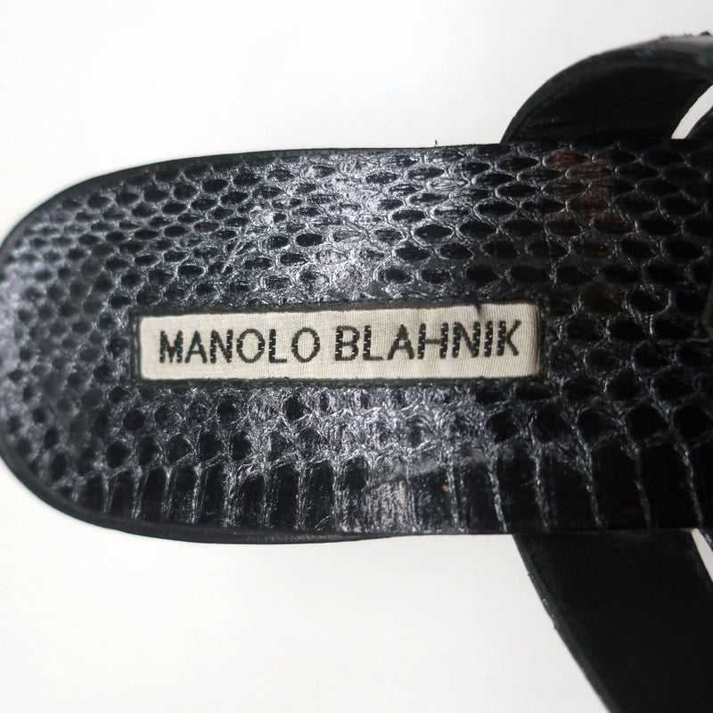 Manolo Blahnik Susa Thong Sandals Black Snakeskin Size 38.5 Kitten Heel Slides product image 8, provided for visual