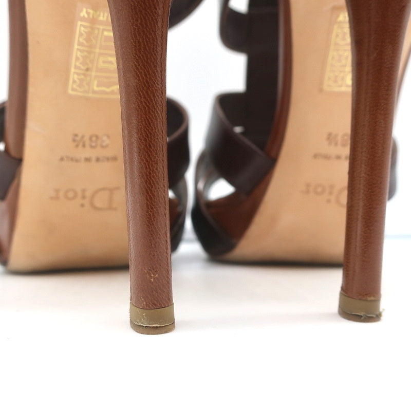 Christian Dior Platform Caged Sandals Brown Leather Size 38.5 Peep Toe Heels product image 8, provided for visual reference