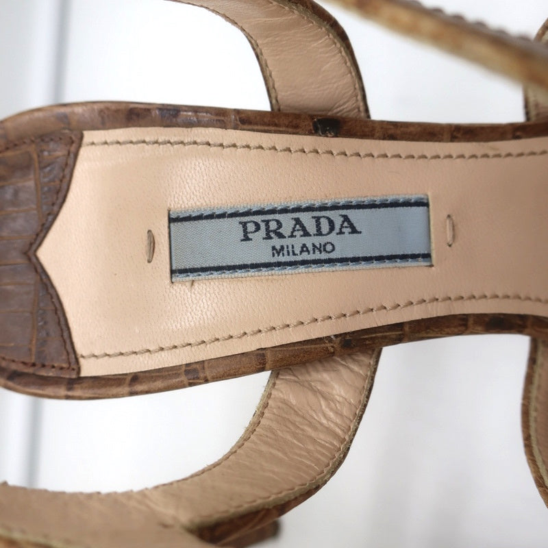 Prada Platform Sandals Brown Croc-Embossed Leather Size 38 Slingback Heels product image 9, provided for visual reference