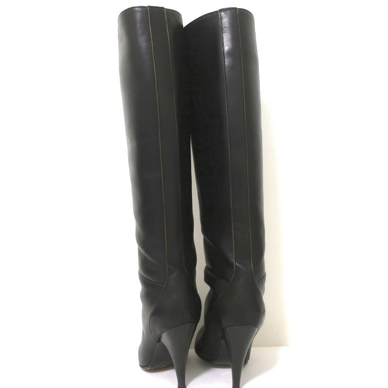 Hermes Knee High Boots Brown-Trimmed Black Leather Size 36 High Heel product image 9, provided for visual reference and