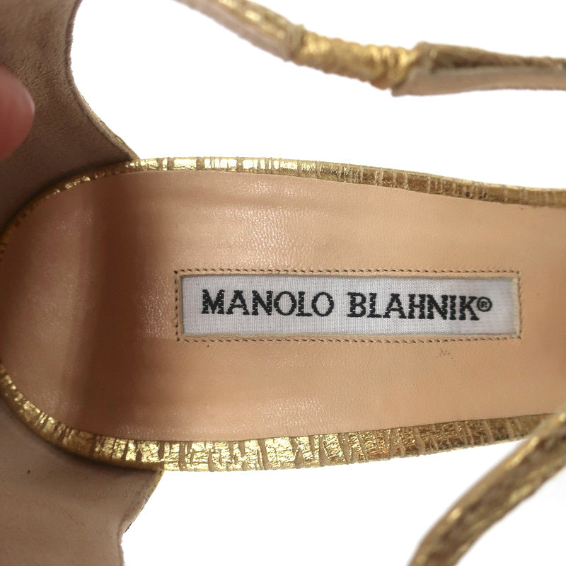 Manolo Blahnik Crisscross Sandals Metallic Gold Size 38.5 Peep Toe Heels NEW product image 8, provided for visual reference