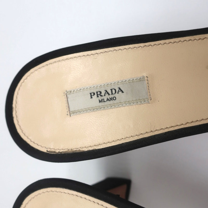 Prada Mules Black Embellished Leather & Faille Size 38 Open Toe Sandals product image 9, provided for visual reference and