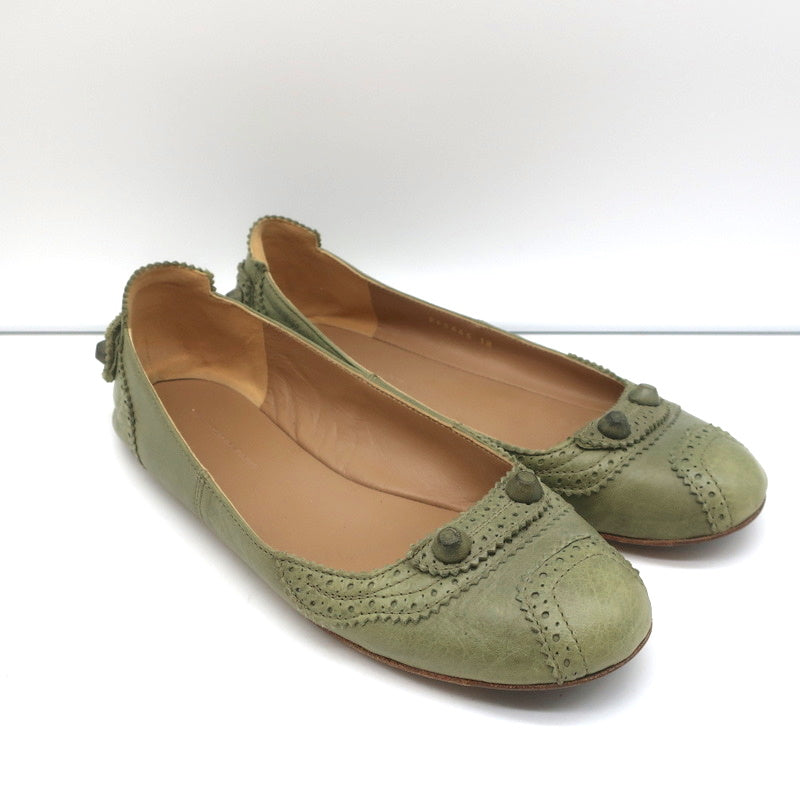 Balenciaga Brogue Studded Ballet Flats Sage Arena Leather Size 38 product image 1, provided for visual reference and product