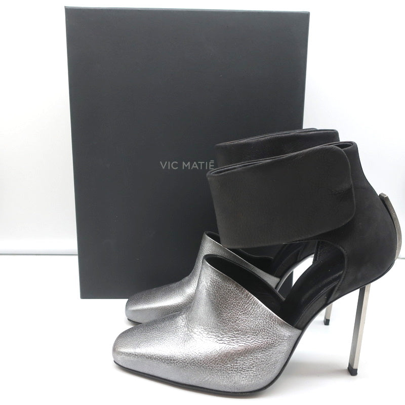 Vic Matie Metal Heel Pumps Black Nubuck & Silver Metallic Leather Size 37.5 product image 1, provided for visual reference