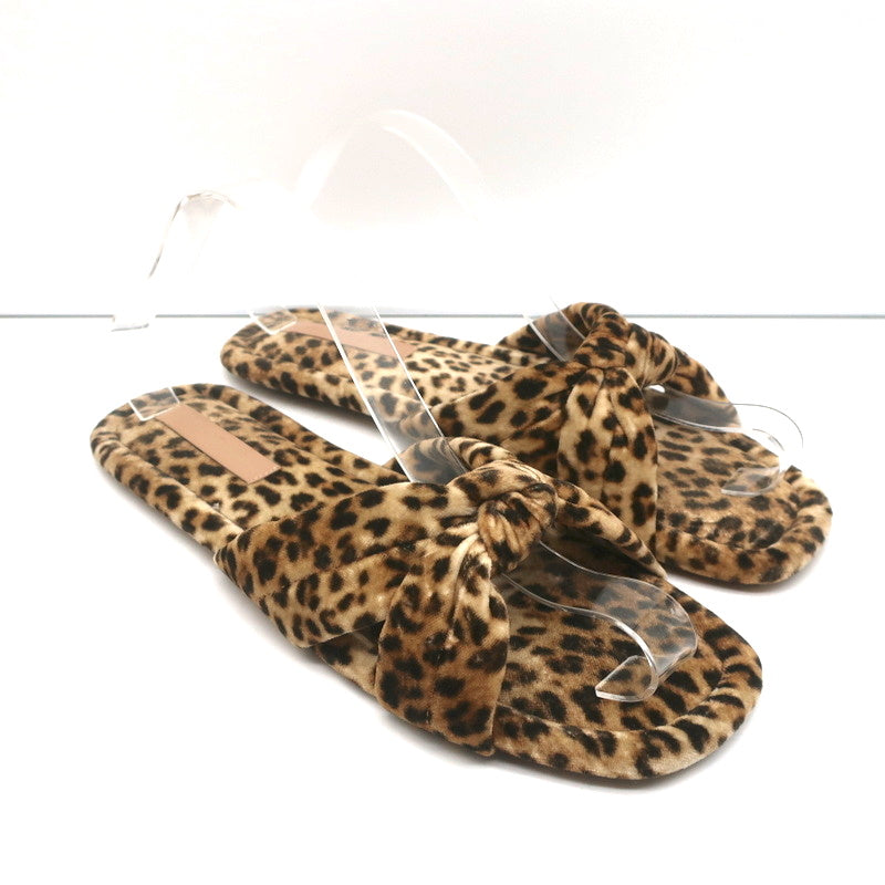 Loeffler Randall Puffy Knot Sandals Leopard Print Velvet Size 11 Flat Slides product image 1, provided for visual reference