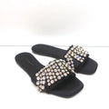 Anna Baiguera Crystal Fringe Slide Sandals Black Satin Size 38 Flat Mules product image 1, provided for visual reference and