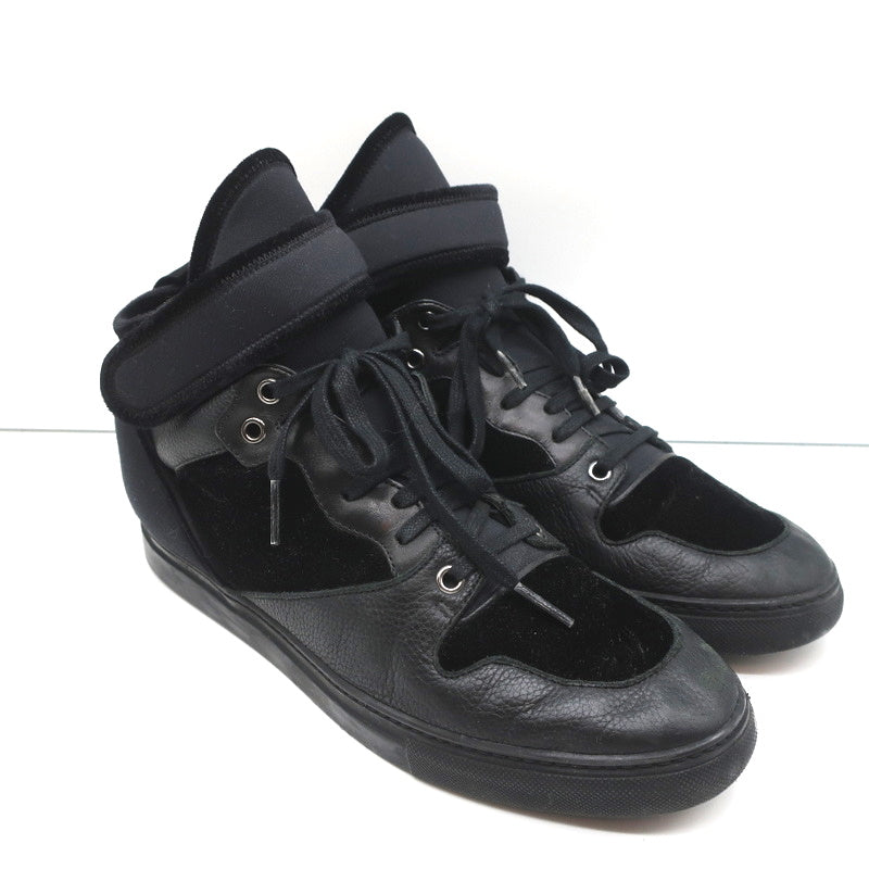Balenciaga High Top Sneakers Black Leather & Velvet Size 40 product image 1, provided for visual reference and product