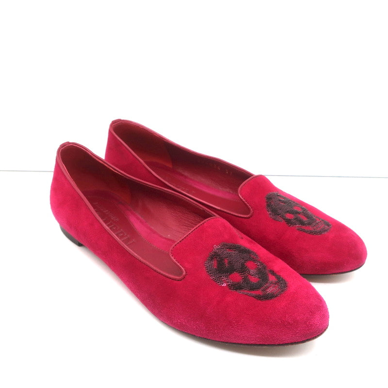 Alexander McQueen Sequin Skull Loafers Magenta Suede Size 37 Slip-On Flats product image 1, provided for visual reference
