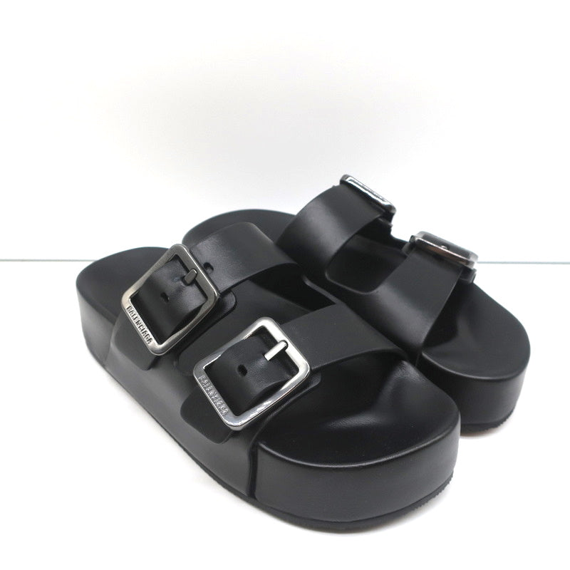 Balenciaga Mallorca Platform Slide Sandals Black Leather Size 37 NEW
