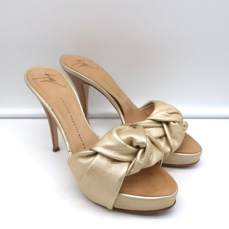 Giuseppe Zanotti Knotted Platform Mule Sandals Gold Metallic Leather Size 38.5 product image 1, provided for visual