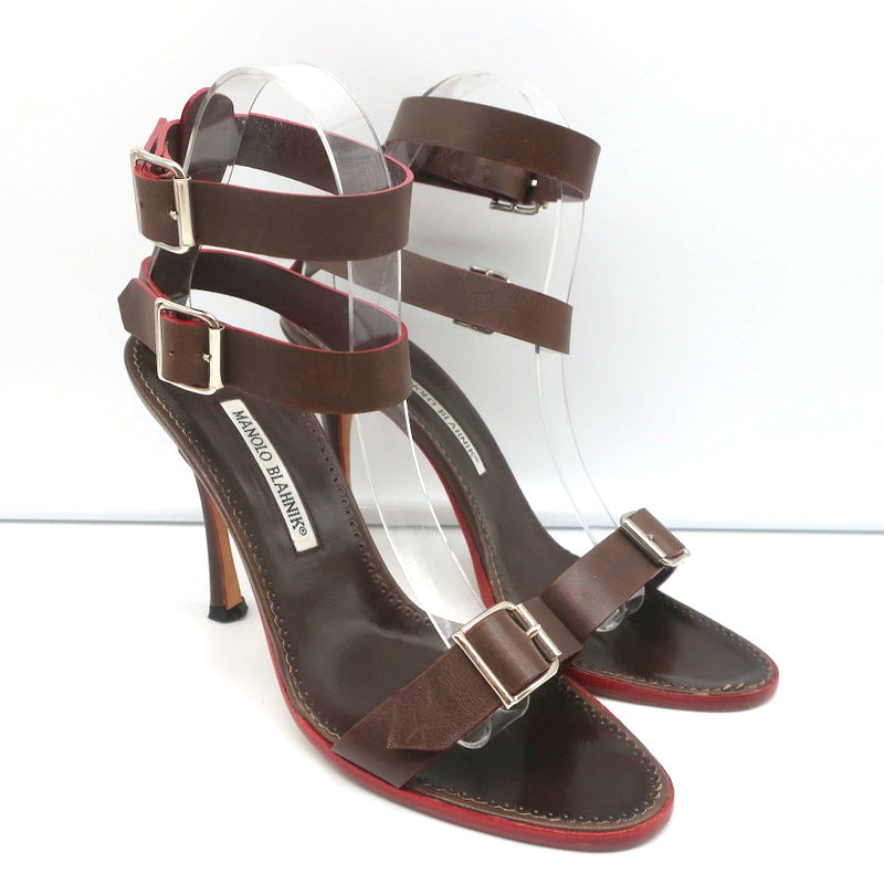 Manolo Blahnik Double Ankle Strap Sandals Dark Brown Leather Size 38.5 product image 1, provided for visual reference and