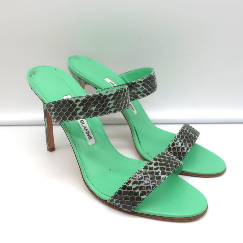 Manolo Blahnik Muluca Double-Band Slide Sandals Mint Snakeskin Size 38.5 product image 1, provided for visual reference and