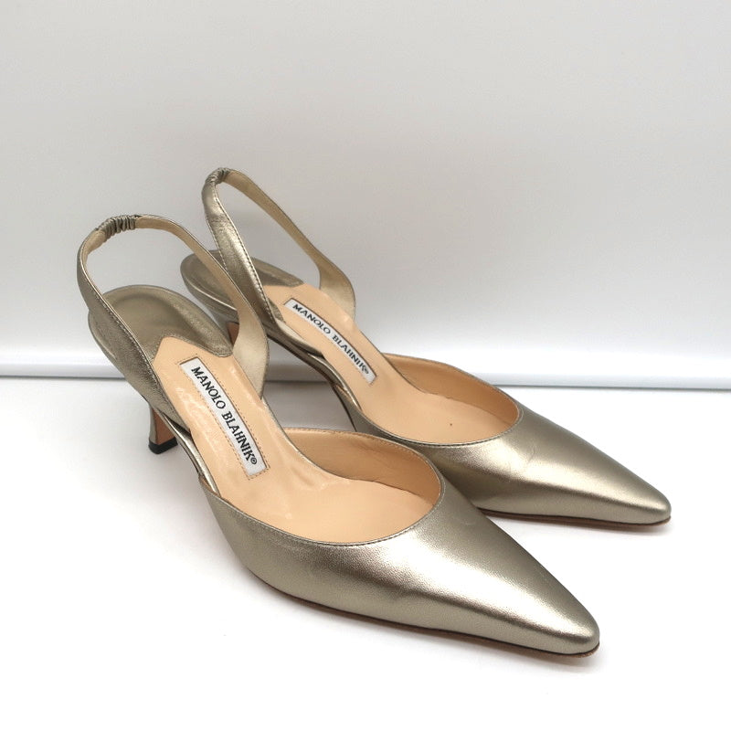 Manolo Blahnik Carolyne Slingback Pumps Gold Metallic Leather Size 38.5 product image 1, provided for visual reference and