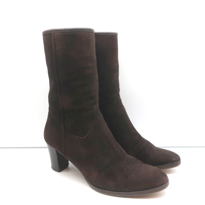 Loro Piana Mid-Heel Ankle Boots Dark Brown Leather-Trim Suede Size 37.5 product image 1, provided for visual reference and